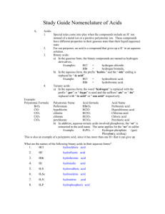Study Guide Nomenclature of Acids