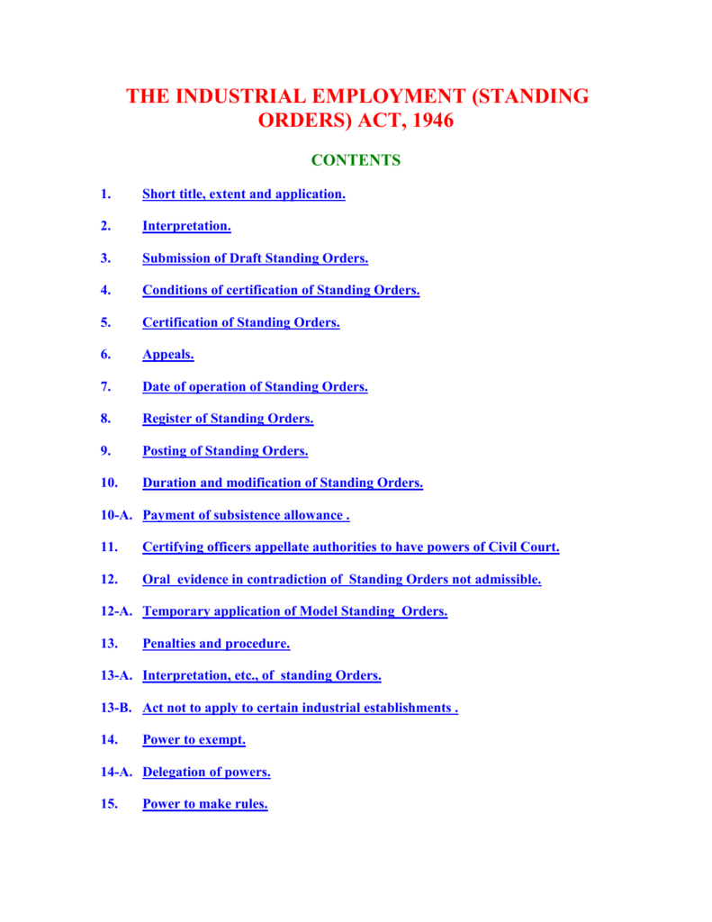 industrial employment standing orders act