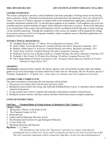 ADVANCED PLACEMENT BIOLOGY COURSE SYLLABUS
