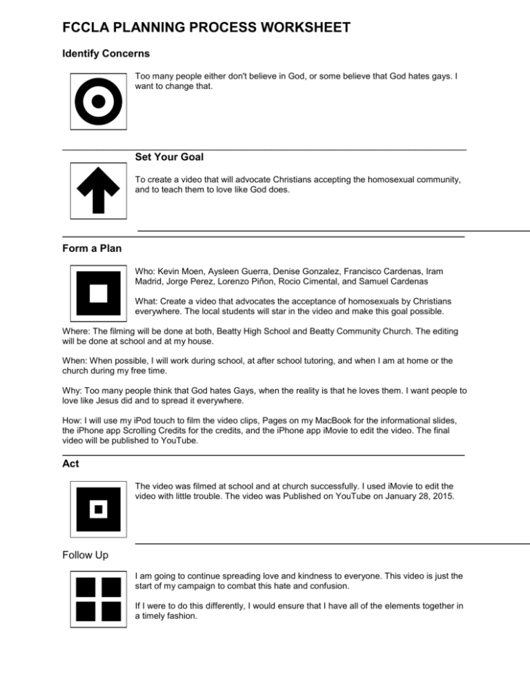 Fccla Planning Process Worksheet