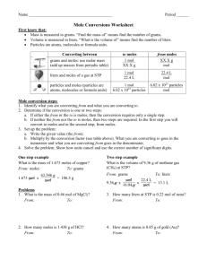 Calculation of Molar Mass Worksheet