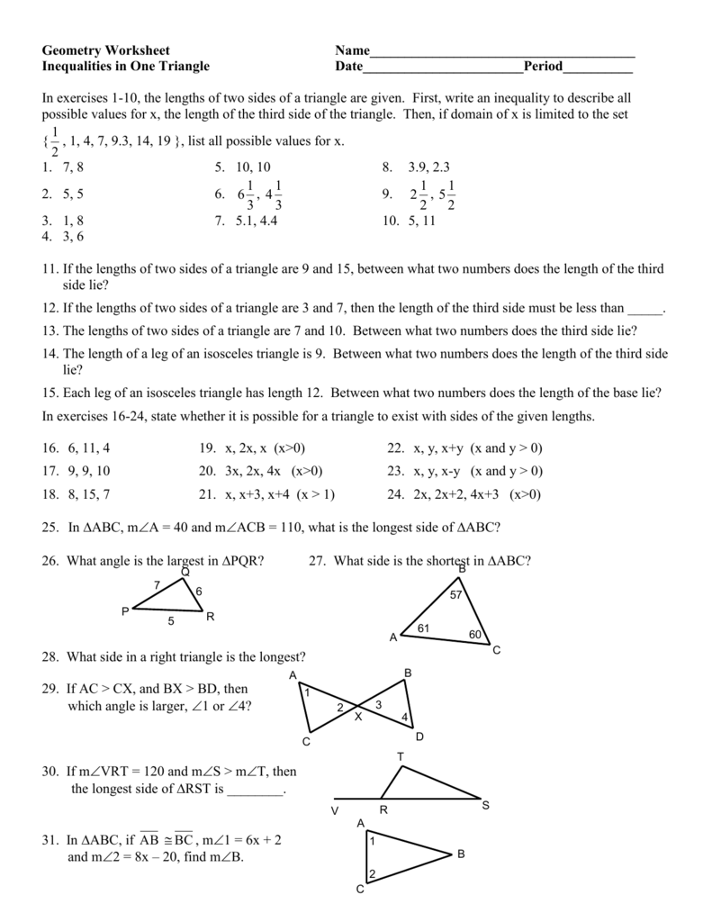 73 Triangle Inequalities Worksheet Answers