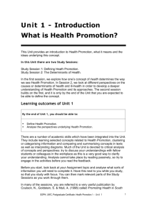 Unit 1 – What is Health Promotion