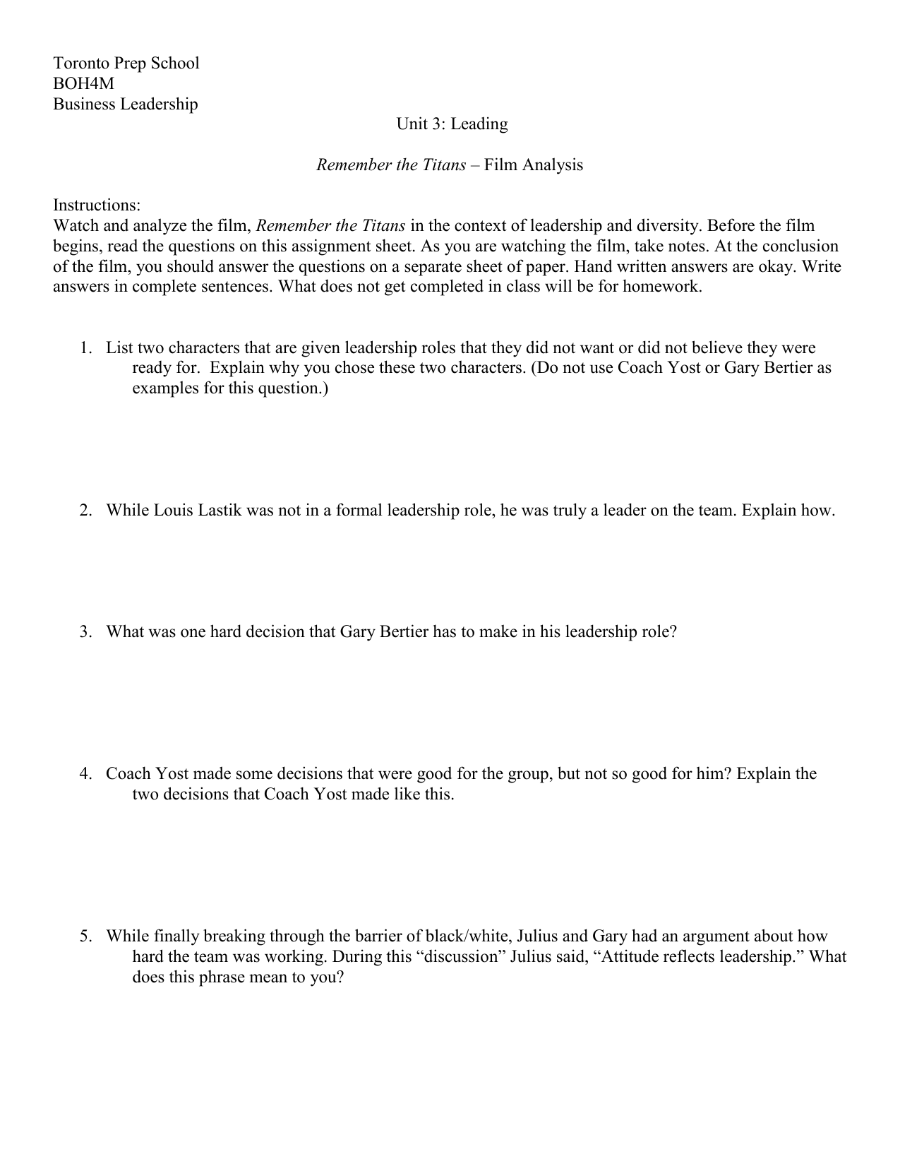 remember the titans leadership essay