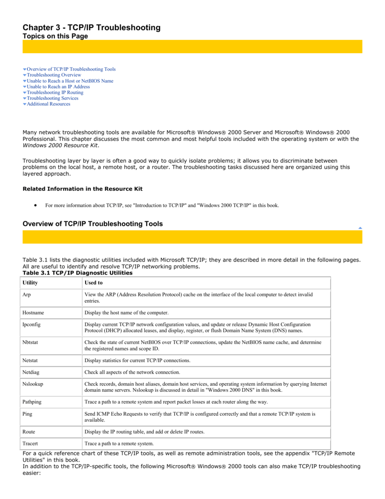 Chapter 3 - TCP/IP Troubleshooting