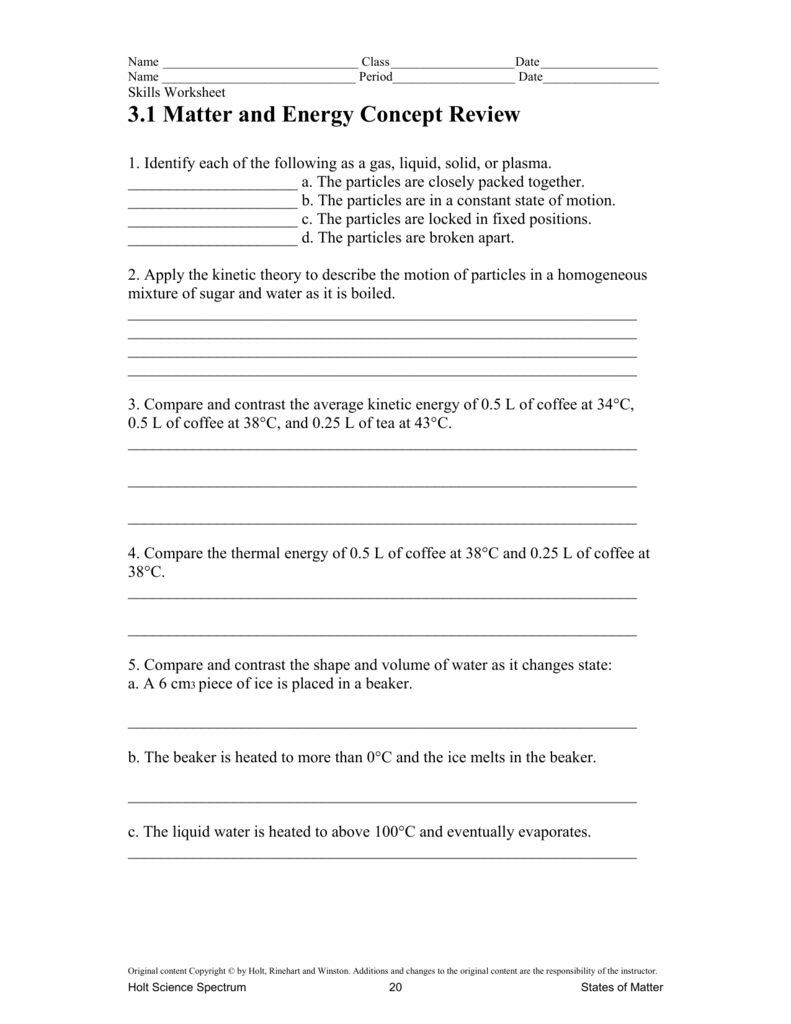 24.24 Matter and Energy concept review With Matter And Energy Worksheet