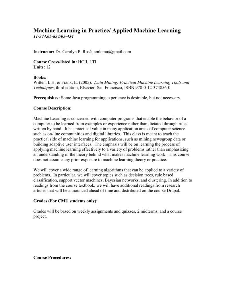 cmu applied machine learning