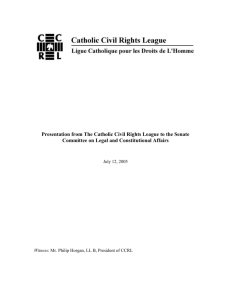 Presentation from The Catholic Civil Rights League to the Senate