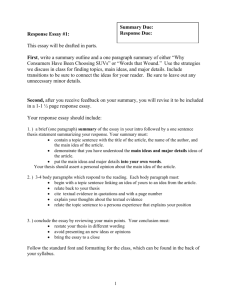 Response Packet #1 Summer 2011 - Fundamentals of College Writing