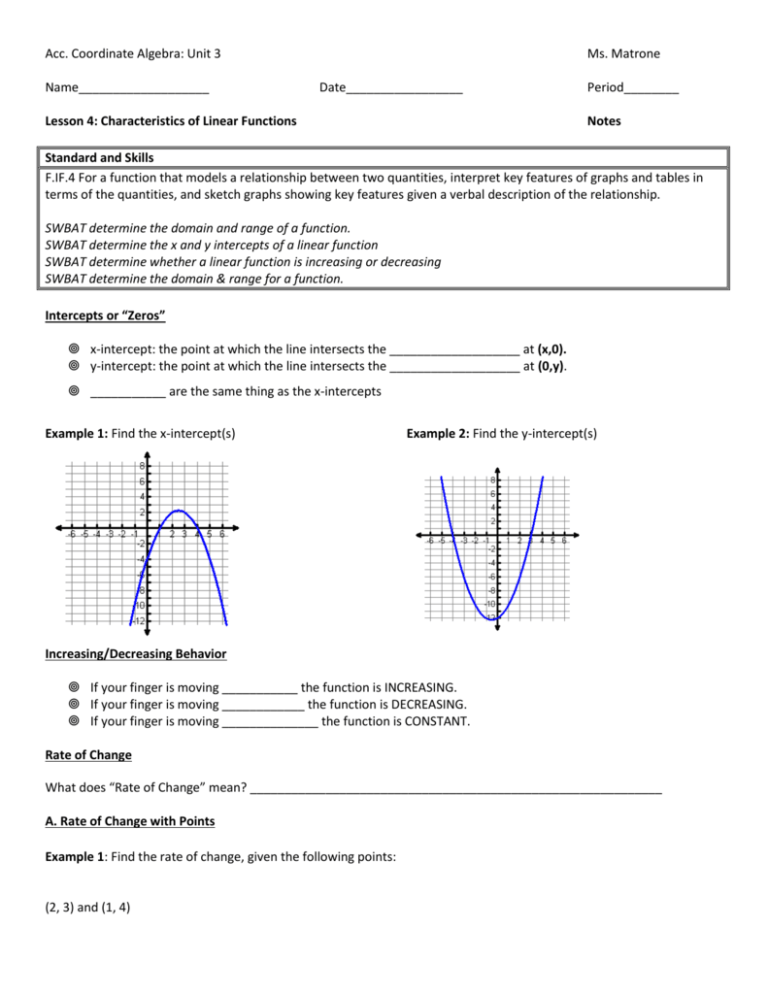 Characteristics Of Linear Functions