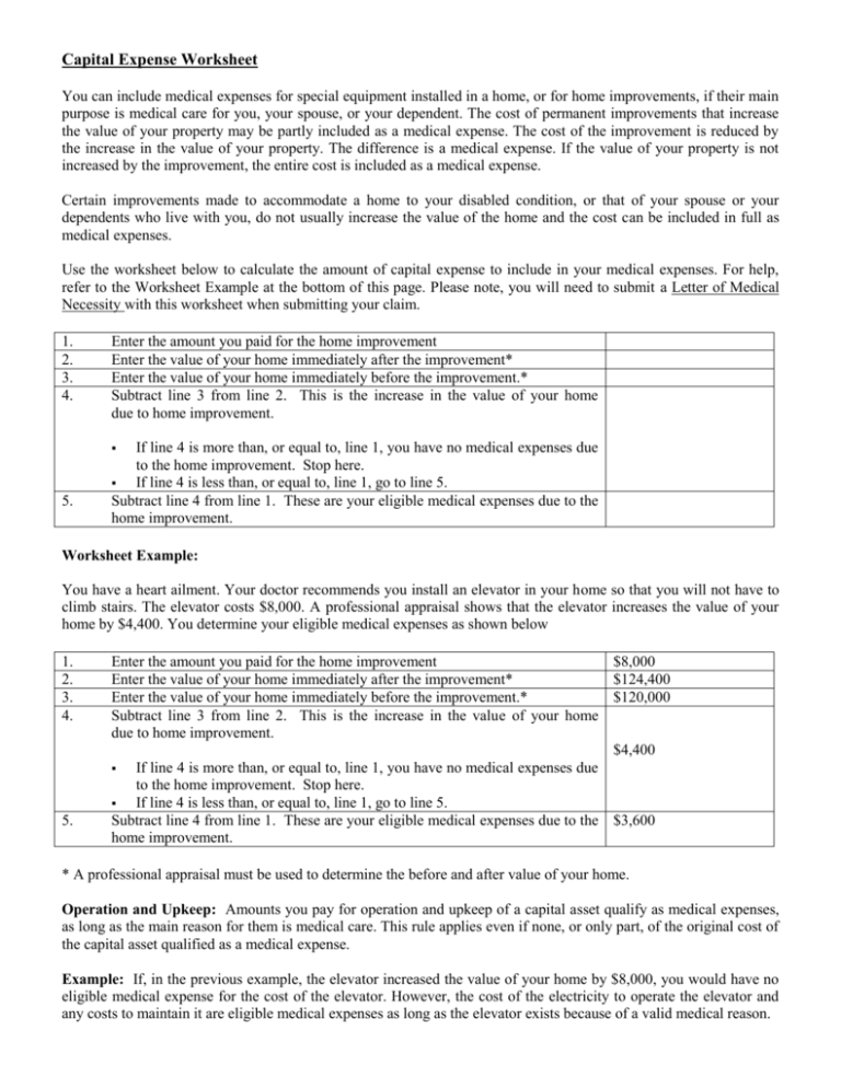 What Is A Capital Expense Worksheet