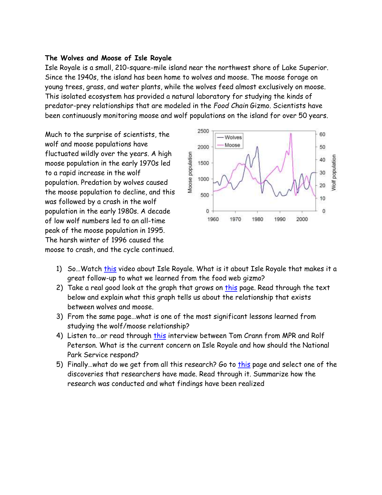 The Moose And Wolves Of Isle Royale Worksheet Answers 