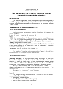 The elements of the assembly language and the format of the