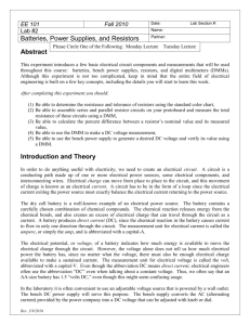 EE 101 Lab 1 Batteries, Power Supplies, and Resistors