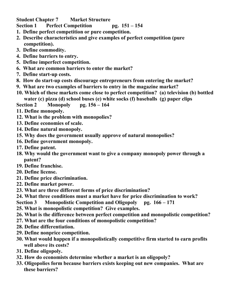 Answers Chapter 7 Market Structure