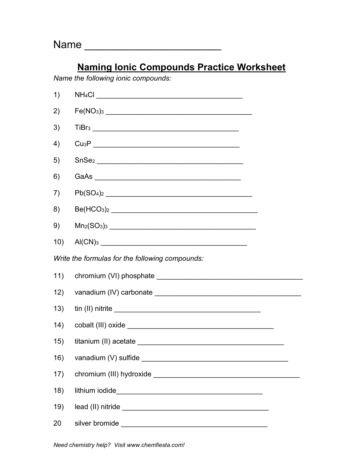 37 Naming Ionic Compounds Practice Worksheet Answer Key - Worksheet