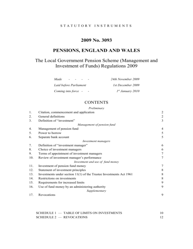  Management And Investment Of Funds Regulations 2009