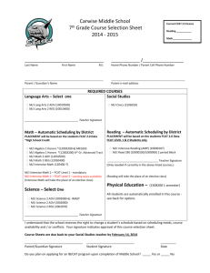 Carwise Middle School 7th Grade Course Selection Sheet 2014