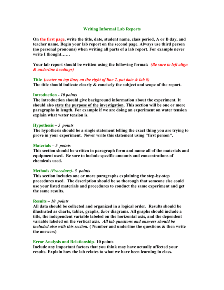 Sample Lab Report Format