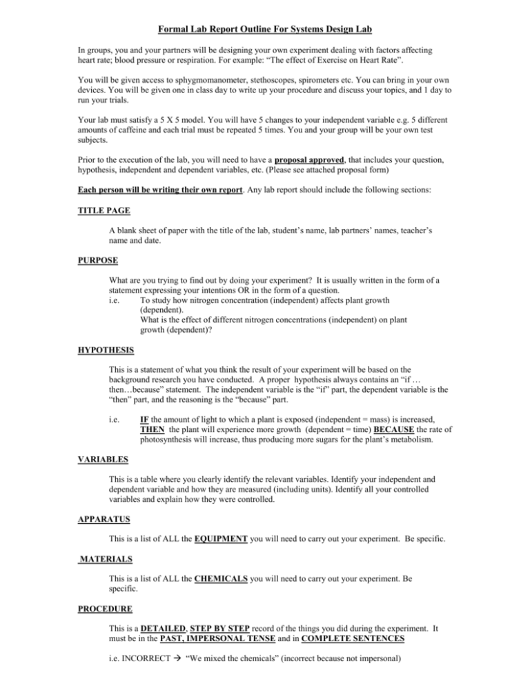 Formal And Informal Lab Report Outline