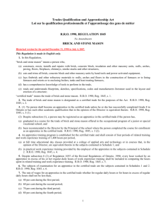 Trades Qualification and Apprenticeship Act - RRO