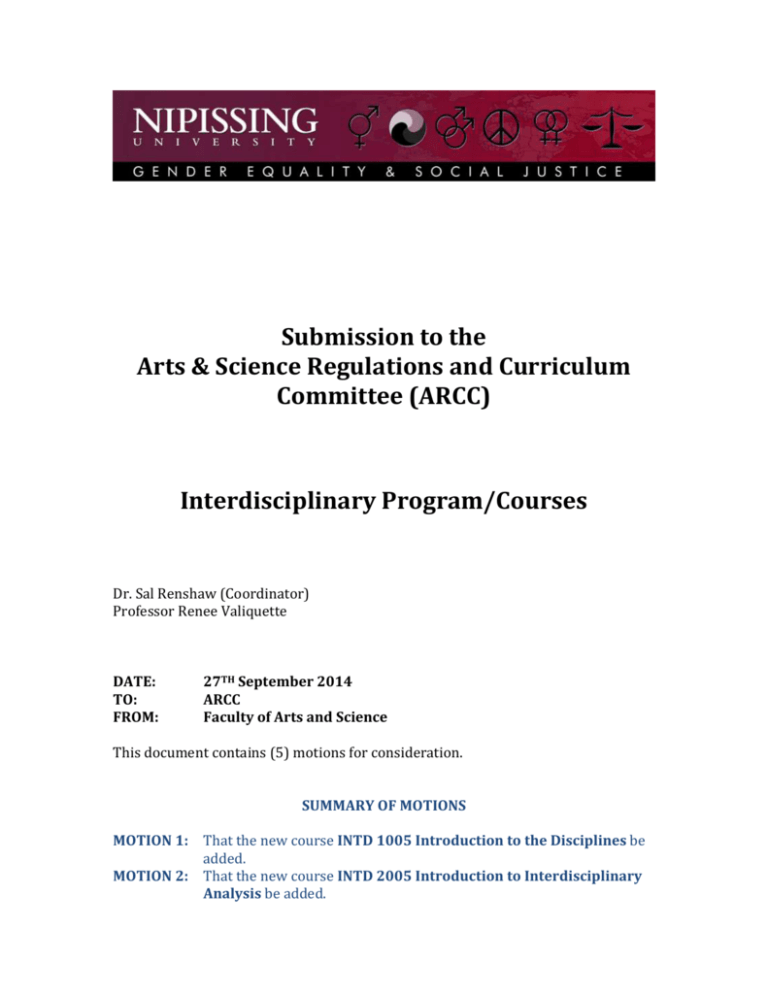 Submission To The Arts & Science Regulations And Curriculum