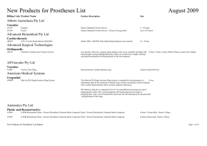 New Products for Prostheses List August 2009 Billing Code Product