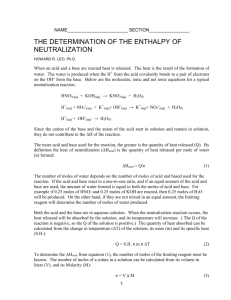 THE DETERMINATION OF THE ENTHALPY OF NEUTRALIZATION