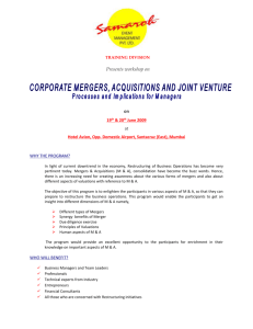 CORPORATE MERGERS, ACQUISITIONS and JOINT VENTURES-