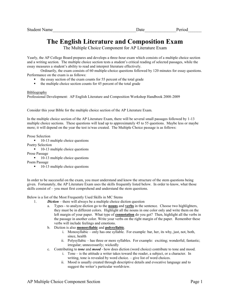 ap english literature and composition essay answers