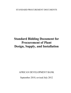 SBD for Procurement of Plant Design, Supply, and Installation