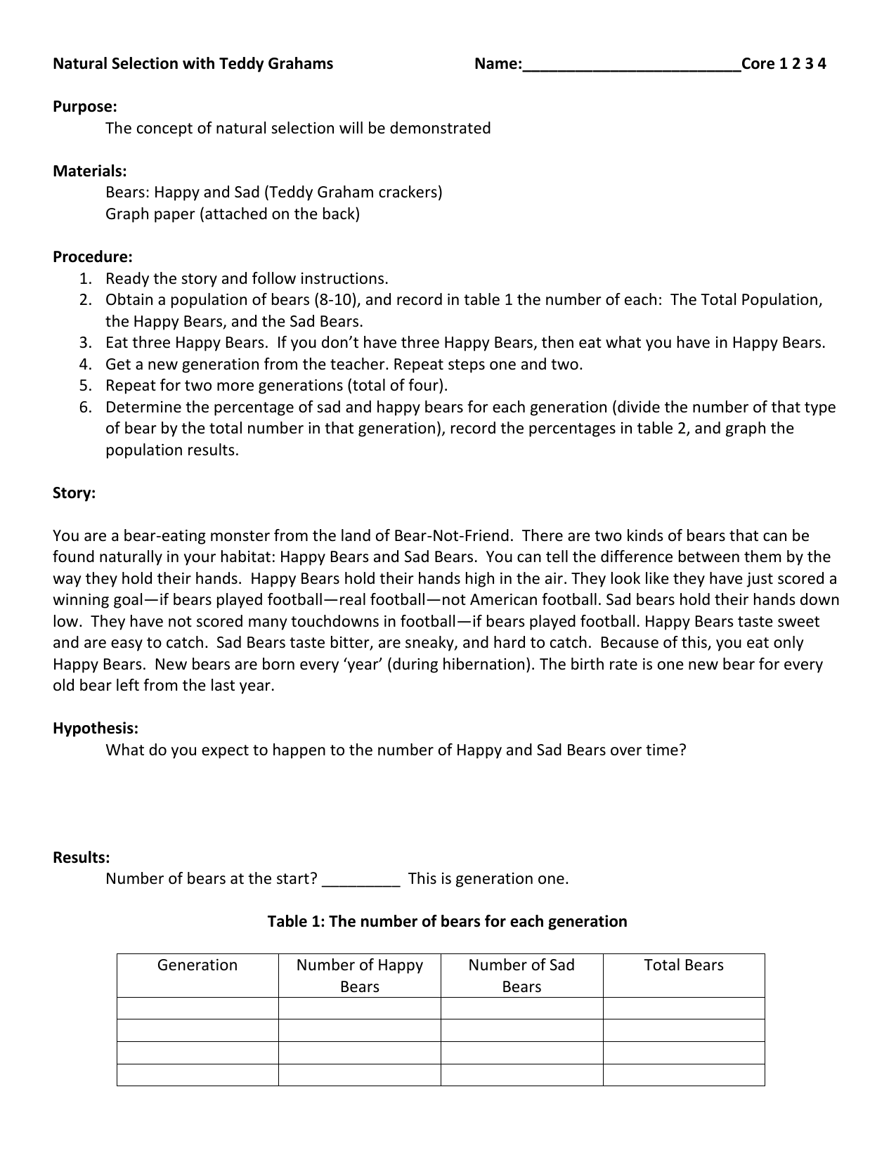 Natural Selection with Teddy Graham Lab