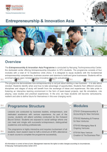 Overview The Entrepreneurship & Innovation Asia Programme is