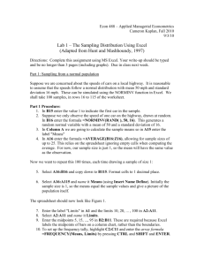 Lab 1 – The Sampling Distribution Using Excel