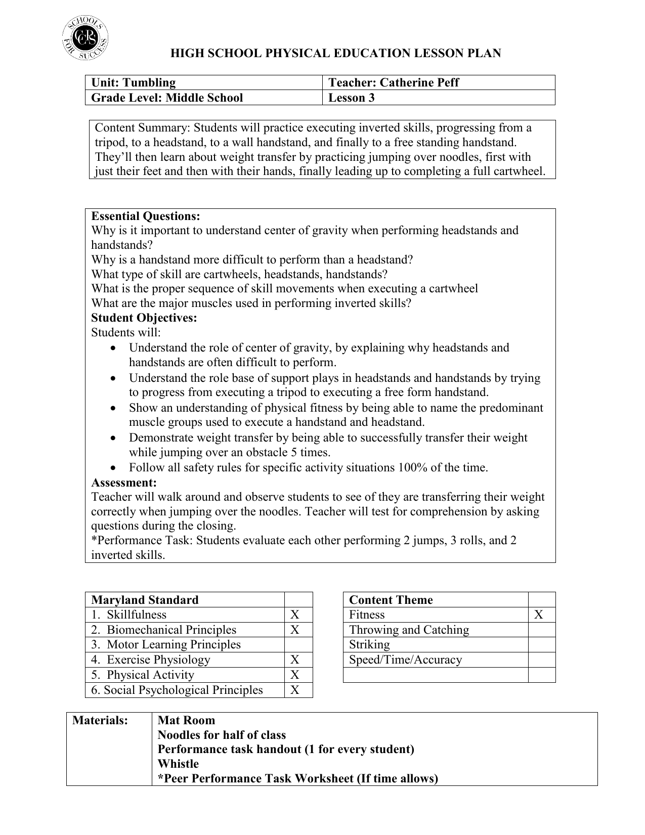 physical education aerobic lesson plans