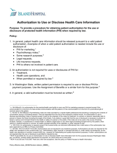 Authorization for [Name of Practice/Health Care Facility] to Use or