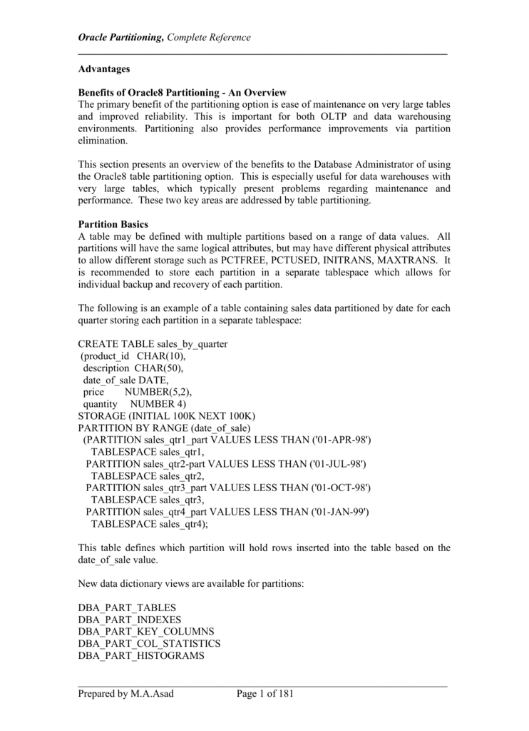 Oracle Partitioning