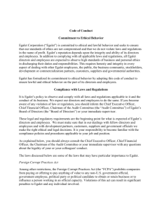 Code of Conduct Commitment to Ethical Behavior Egalet