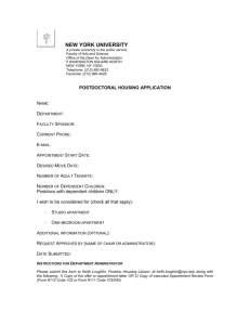 Postdoctoral Housing Application - Department of Biology