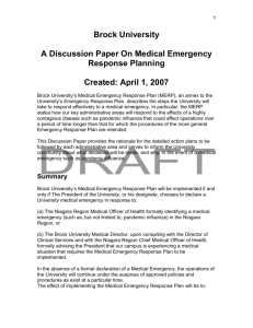 Brock University Emergency Medical Response Plan