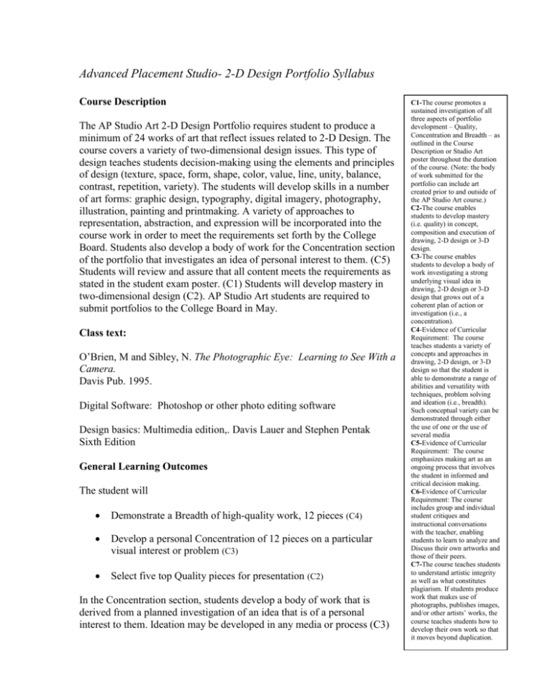 AP Studio Art 2 D Design Portfolio Syllabus