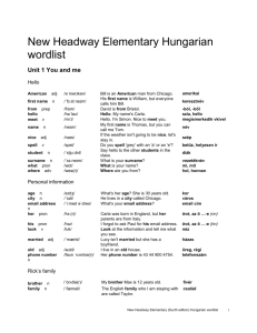 New Headway Elementary Hungarian wordlist Unit 1 You and me