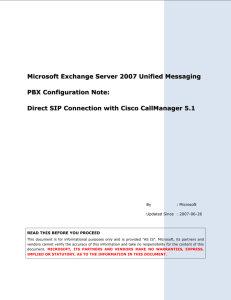 Cisco Call Manager 5.1 PBX Configuration Notes