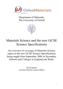 Materials Science and the new GCSE Science