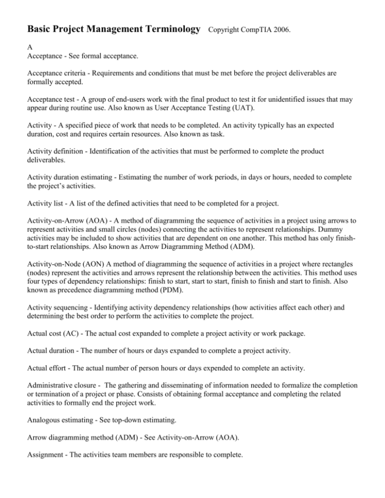 Project Management Glossary