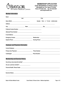 MEMBERSHIP APPLICATION Carter Rehabilitation & Fitness