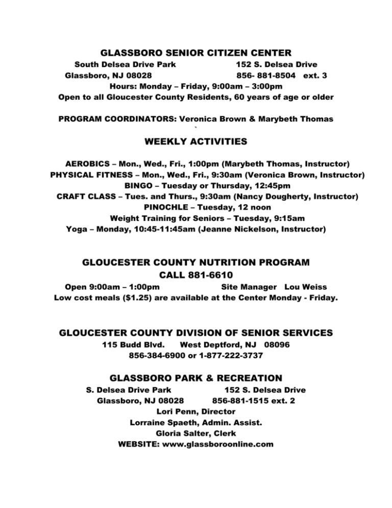 Glassboro Senior Citizen Center Glassboro Senior Citizen Center