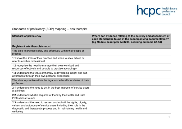 Mapping Document Health And Care Professions Council