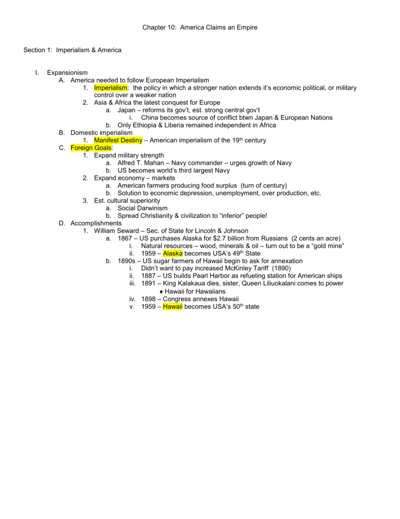 Chapter 10 Section 1 Imperialism And America Worksheet Answer Key