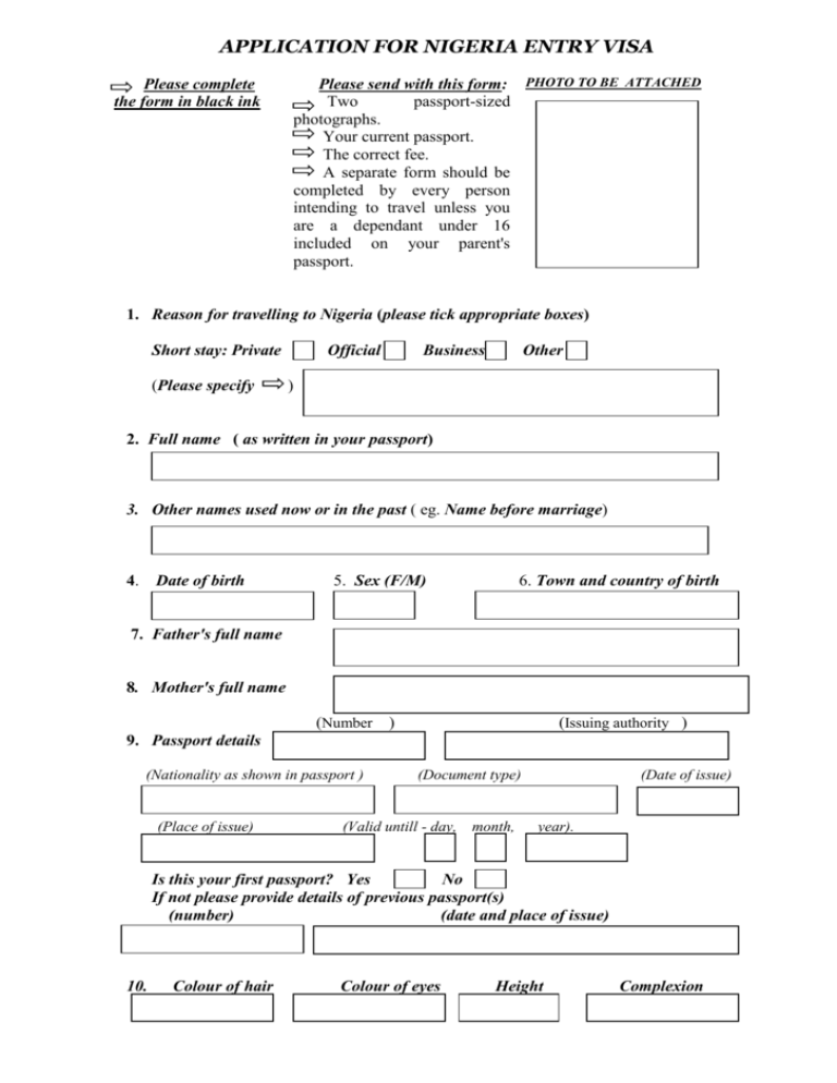 APPLICATION FOR NIGERIA ENTRY VISA